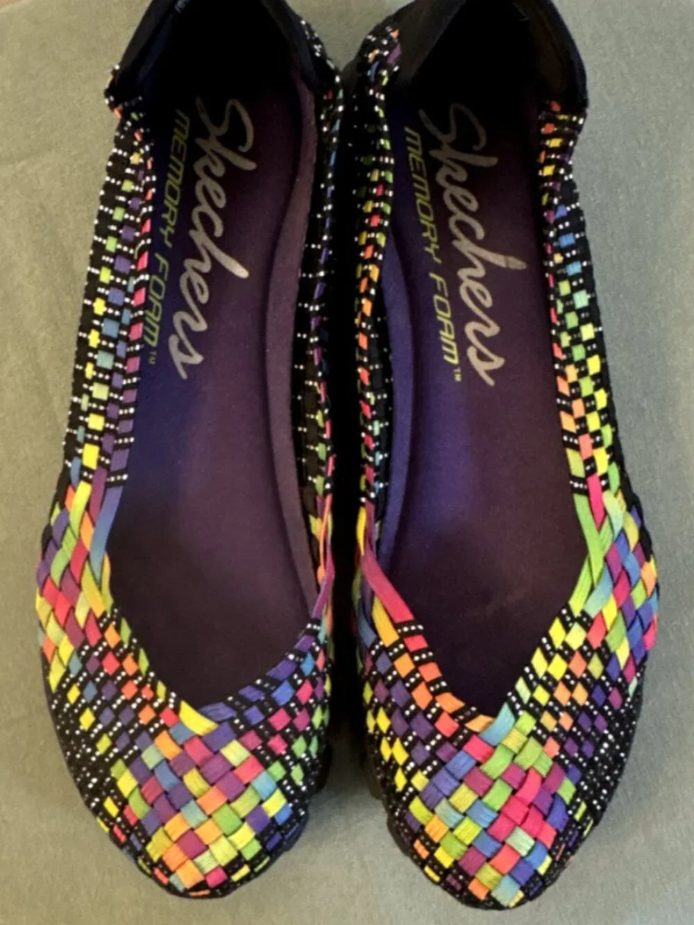 SKECHERS Memory Foam Slip-On Flats Woven Lightweight Neon Multicolor Women 9.5